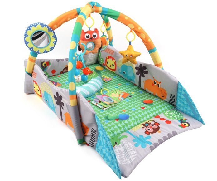 Mata sensoryczna dla niemowlaka z pałąkami (kojec, zabawki) Dżungla 0m+